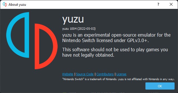  Screenshot of the yuzu About box