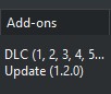  Add-Ons shows which update, DLCs and mods are installed and enabled